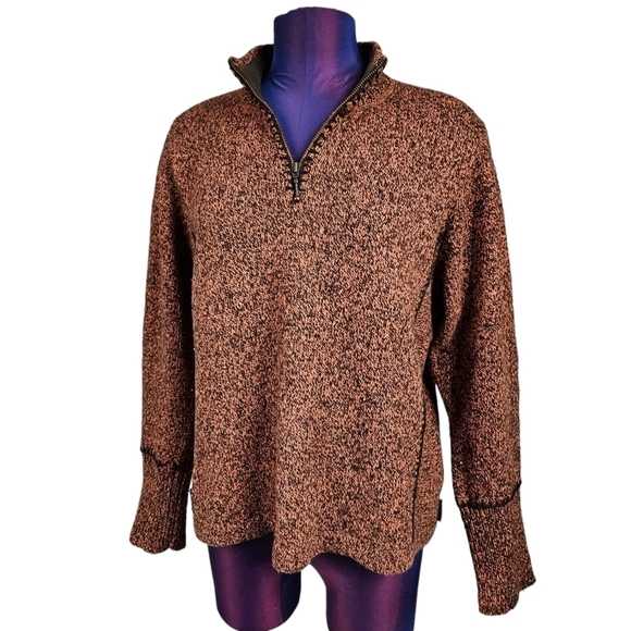 Woolrich Rust & Brown Flecked 1/4 Zip Wool Blend Sweater Size Large Women's - Picture 1 of 10